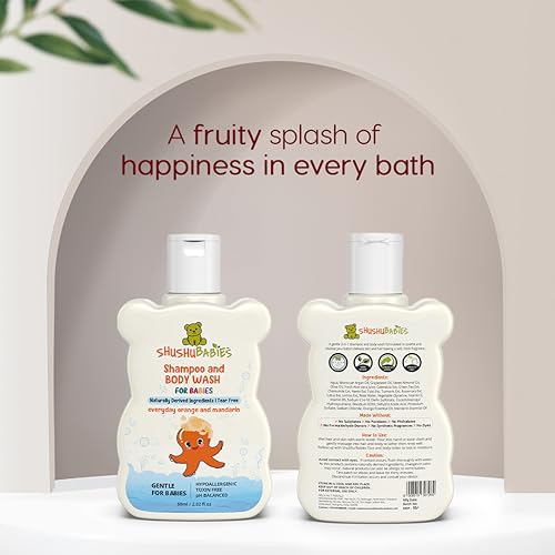 Image of ShuShu Babies Natural Everyday Orange & Mandarin Baby Wash & Shampoo-120ml | Baby Head to Toe Wash | Suitable for Newborn Sensitive Skin | Gentle, Tear-Free, Mild & Hypoallergenic Formula