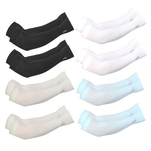 laiter Protección de Brazo de Manga UV de 8 Pares UPF50 + Mangas Anti-UV de enfriamiento Mangas de protección de Brazos Unisex Brazos Mangas de protección UV Ciclismo(Blanco + Negro + Azul + Gris)