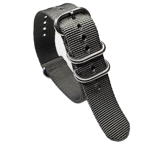 NATO® D-Ring UTC Heavy Ballistic Nylon High Polish Buckle Military Dive Watch strap Water resistant Thick Band 18mm 20mm 22mm 24mm USA (20mm, Grey)