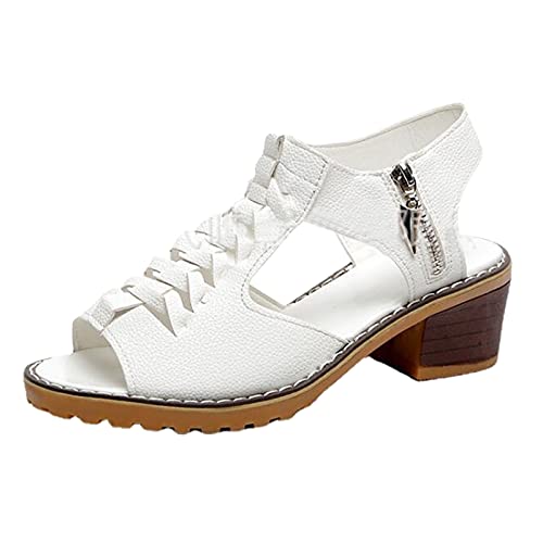 Pbnbp Summer Womens Heeled Sandals Casual Fashion Low Chunky Block Heel Backstrap Sandals Cross Strap Side Zip Cut Out Dressy Sandalias Trendy Peep Toe Beach Shoes cover