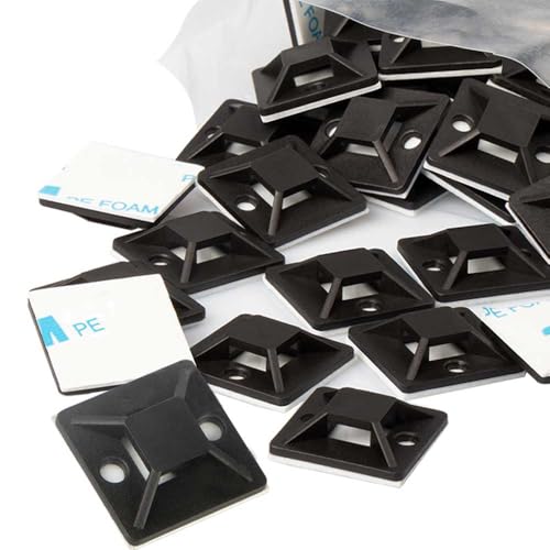 Zip Tie Mounts - Small Cable Tie Adhesive Mount, 3/4in black 100PCS. Wires Zip Tie Adhesive-backed...