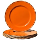 UOEKCS Orange Charger Plates with Beaded Rim, 13' Round Charger for Dinner Plates, Set of 6, Plastic Plate Chargers for Halloween, Table Setting, Party Decoration.