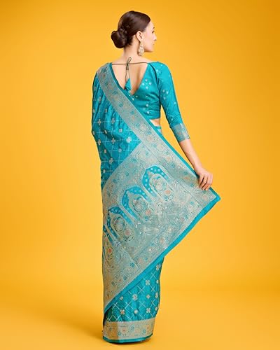 Image of Monjolika Fashion Women's Blushing Banarasi Silk Saree Zari Woven Work Enhanced Elegance Comes With Unstitched Blouse Piece