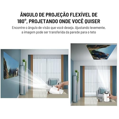 Mini Projetor Portátil 5G Wi-Fi 6 Bluetooth 5.0 Android 11 4K 1080P Full HD 8000 Lumens LED Auto Cor