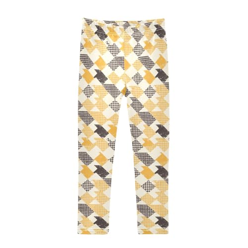 KLL Retro Yellow and Black Houndstooth Toddler Girl Cotton Pants Casual High Waisted Yoga Pants Sports