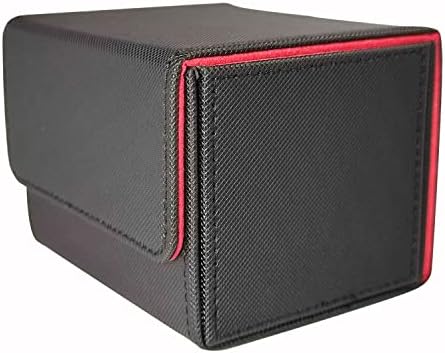 Card Deck Box Leather Deck Box Trading Card Storage Box Magnetic Closure Leather Deck Game Boxes Fits 100+ Sleeved Cards, Black Red for Collectible Magic Cards, Trading Cards, Playing Card Box