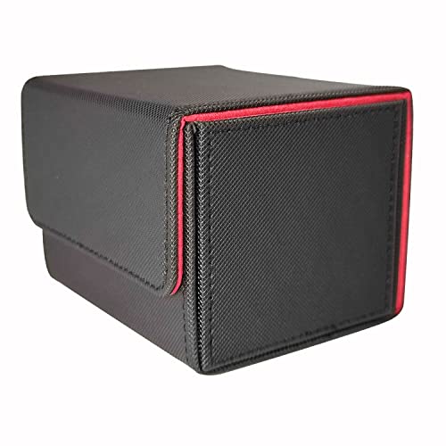Card Deck Box Leather Deck Box Trading Card Storage Box Magnetic Closure Leather Deck Game Boxes Fits 100+ Sleeved Cards, Black Red For Collectible Magic Cards, Trading Cards, Playing Card Box #TOP27