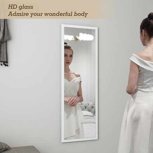 Image of whitebeach 48 inch x 16 inch Over The Door Full Length Mirror Wall Mounted Hanging with 2 Metal Hangers for Bedroom Living Room Bathroom White