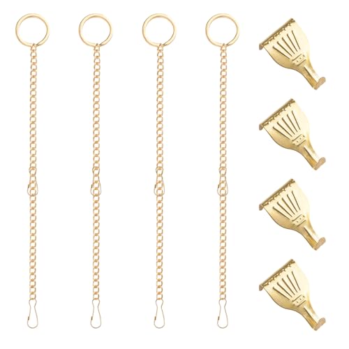 Image of Picture Hanging Kit - 4Pcs Brass Plated Hooks & 4Pcs 2M Iron Chains, Picture Display System Accessories for Wall Pictures, Exhibition(Gold)
