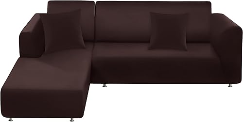 Miniatura 1 de Funda de sofá modular en forma de L, funda elástica y suave para sofá de 2 piezas, protector de muebles con 2 fundas de almohada (sofá de 3 plazas +