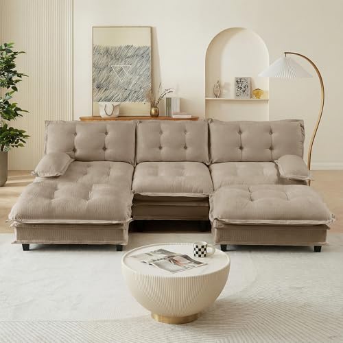 Image of 108 inch Sectional Sleeper Sofa with Ottoman, U Shaped Modular Deep Seat Couches for Living Room Apartment, Flexible Module Combination Cloud Sofa with Spring Support, Easy Assembly, Coffee