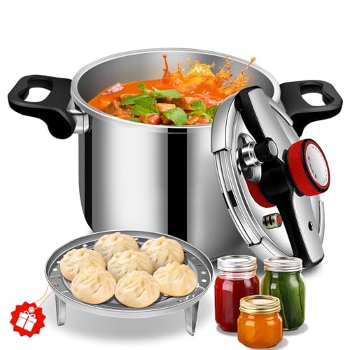 Stainless Steel Pressure Cooker 12 Quart, Commercial Stove Top Pressure Cooker for canning, One-Hand Locking, Compatible with Gas & Induction, Fast Cooking for Large Meals, Dishwasher Safe, PETERBOO