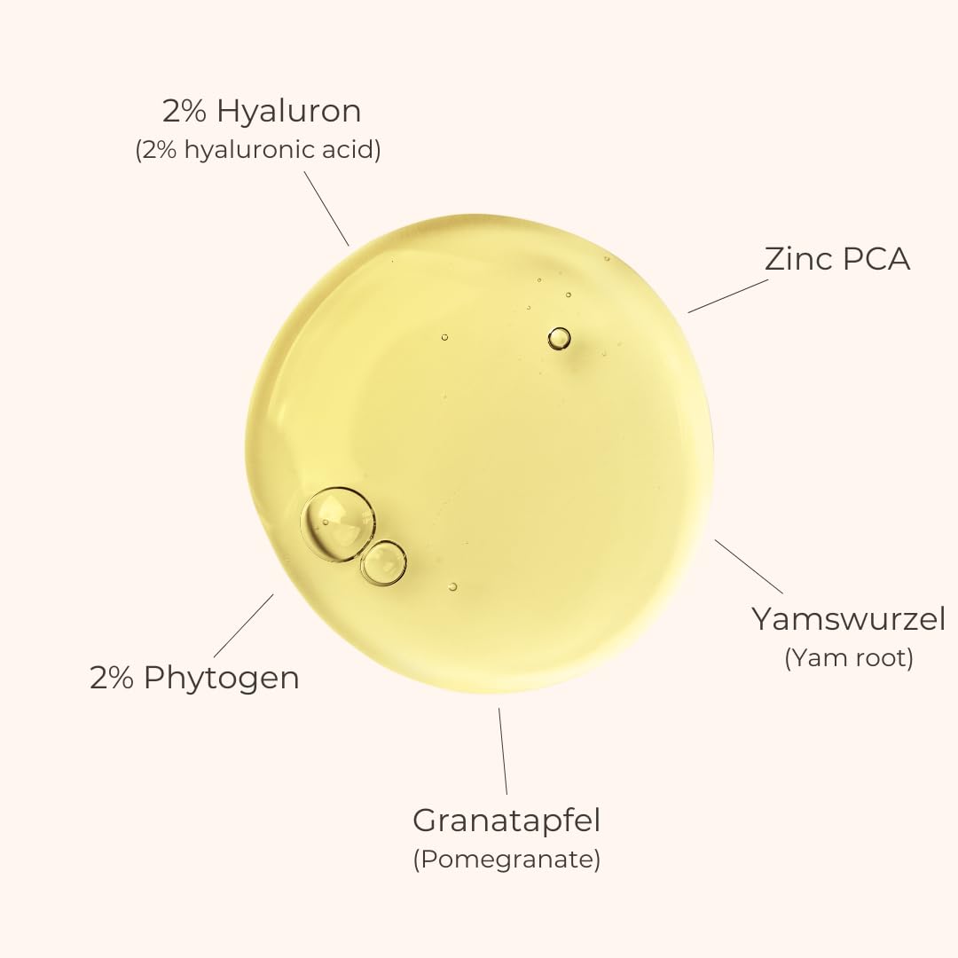 El suero Hyaluron Phyto Serum (50 ml) - Serum facial con ácido hialurónico de 4 capas, fitoestrógenos y zinc PCA - reafirmante, regenerador y antioxidante - vegano y dermatológicamente
