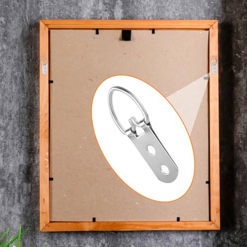 Image of 10 Pcs Picture Hanger, D Rings Heavy Duty, D Ring Picture Hangers with 20 Pcs Screws, Picture Hanging Hooks for Clock, Mirror, Paintings (Sliver, 2 Holes)