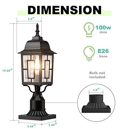 Aoceley Dusk To Dawn Outdoor Post Light Fixtures 2-Pack, Black Outdoor Lamp Post Light Fixture With Pier Mount, Exterior Post Lantern With Water Ripple Glass For Yard, Patio And Pathway #TOP3