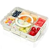 HRXFOZ Divided Serving Tray with Lid and Handle,8 Compartments Snacks Box,Snack Fruit and Veggie Tray,Portable Platter for Candy Fruits Nuts Snack Party Entertaining Picnic (1 PCS)