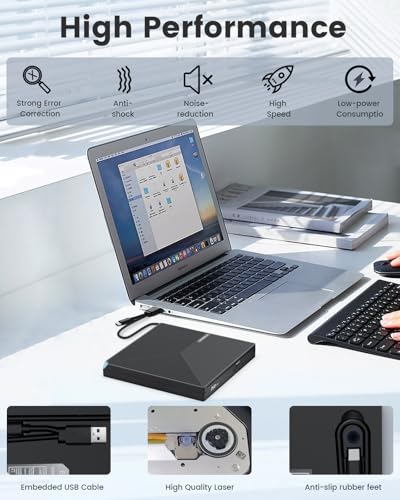 Image of ORIGBELIE External CD DVD Drive, Portable Type C & A USB 3.0 DVD + /-RW Player Burner Reader Writer Optical CD ROM Disc Drive for MacBook Laptop Desktop PC Mac OS Windows Linux with Carrying Case