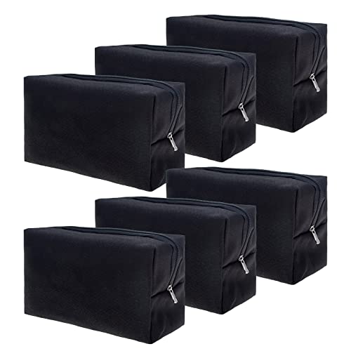 Aspire 6-Pack 100% Cotton Canvas Bags 7" x 4" x 3" Black Travel Makeup Bags Cuboid Shape