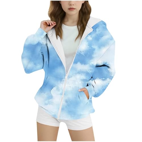Girls Zip Up Hoodie Jacket Kids Fashion Gradient Tie Dye Sweatshirt Long Sleeve Casual Coats with Pockets 4-15 Years