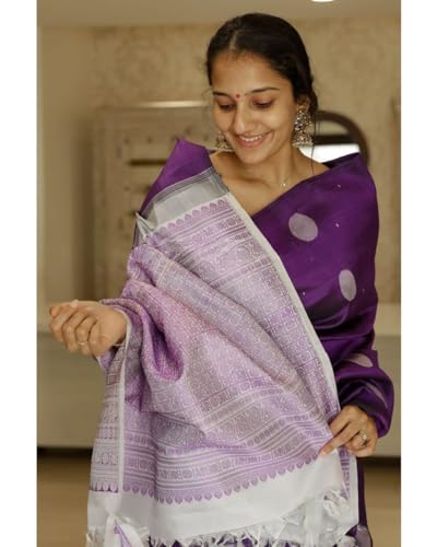 Image of Flosive Women's Fabulous Purple Kanjivaram Sona Chandi Silk Saree With Blouse Piece