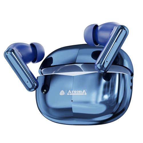 Image of AROMA TWS1 Pulse V5.4 True Wireless Earbuds, Shiny Blue | Bluetooth Headphones, Up to 60H Playtime, ENC, Fast Charging, Heavy Bass