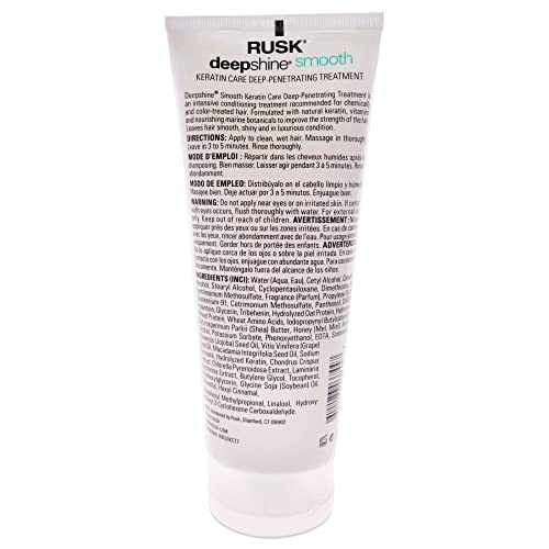 Rusk Deepshine Smooth Keratin Care Deep-Penetrating Treatment, 7 Oz, Sodium-Chloride-Free, Color-Safe, Deep Penetrating Restructuring Treatment, Delivers Surface-Smoothing Conditioning #TOP2