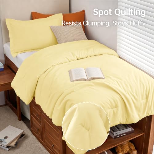 Image of MUXHOMO Twin /Twin XL Comforter Set, All Season Ultra Soft Down Alternative Bedding - 3 Piece Lightweight Bed Set Includes 1 Comforter (68 inchx88 inch) and 1 Pillow Shams (20 inchx26 inch), Cream Yellow