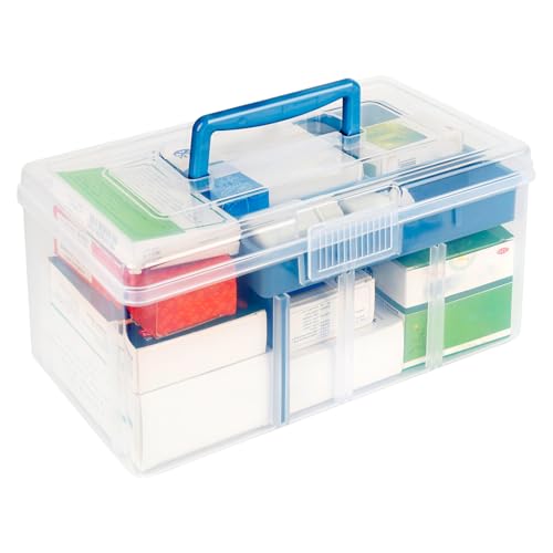 Boîte à Pharmacie à 2 Niveaux, Boîte de Rangement à Médicaments avec Compartiment Amovible, Organiseur Médical en Plastique, Premiers Secours Portable...
