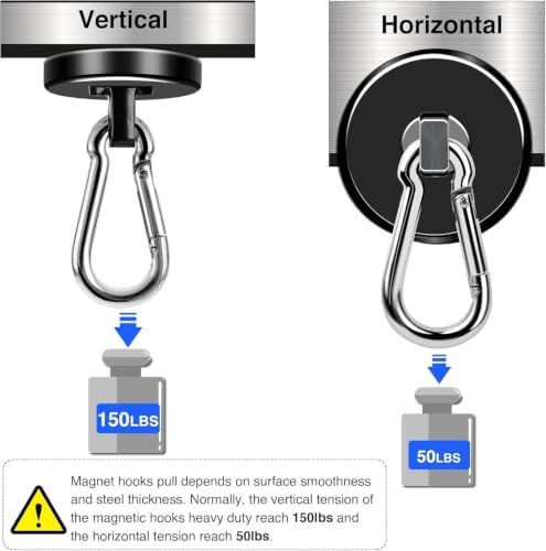 LOVIMAG Magnetic Hooks Carabiner with Swivel, 150LBS, 12 Pack - 4