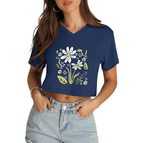 Womens Crop Tops Summer Baisc Tees V Neck T Shirts Casual Short Sleeve Cropped Top 2026