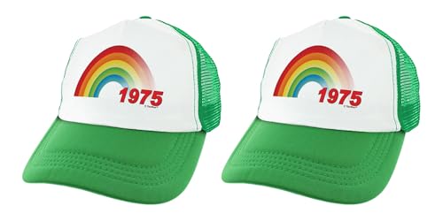 ThisWear 50th Birthday Decorations for Women 50th Birthday Milestone Learning Rainbow 1975 2-Pack Trucker Hats Green