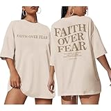 Sulayesh Faith Over Fear Christian Shirts for Women Oversized Jesus God Religious Bible Verse Tees Inspirational Tshirts Tops (Apricot,XL)