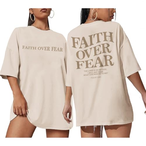 Sulayesh Faith Over Fear Christian Shirts for Women Oversized Jesus God Religious Bible Verse Tees Inspirational Tshirts Tops (Apricot,XL)