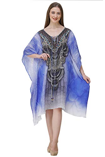 Image of RAVI RAJORIA Georgette Digital Printed Beach Wear Kaftan Blue Free Size R800 | Multi Color 2