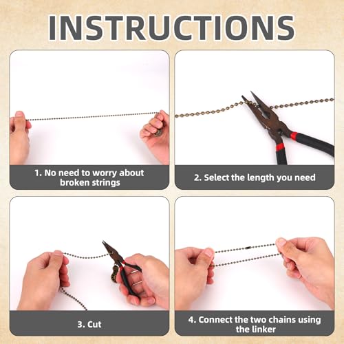 4pcs Ceiling Fan Pull Chain Extenders, 35.3cm/14in Durable Pull Chain Extension with Light Bulb and Fan Pendants Decorative Accessories for Bedroom Living Room (Antique Bronze)