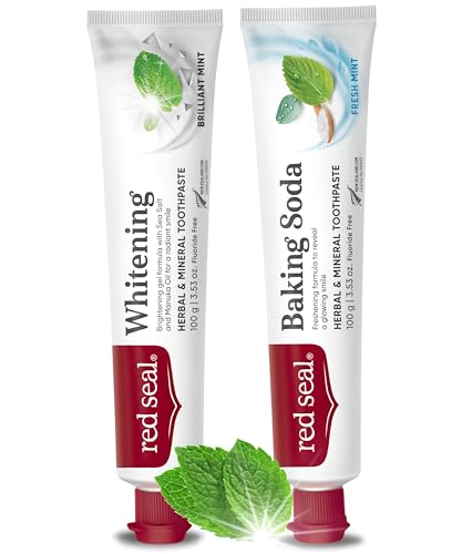 Red Seal Flouride Free Whitening Toothpaste Bundle - Baking Soda and Lemon NATRUE Certified Natural Toothpaste, No Additives, SLS Free, Organic, Vegan Friendly