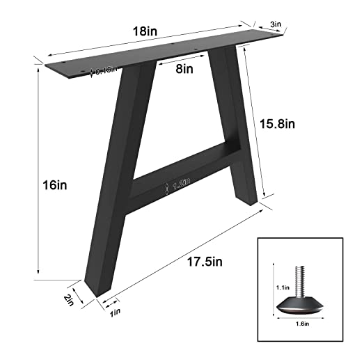 Orgerphy 16” Black Trapezoid Metal Bench Legs (2Pcs) | Heavy Duty Table Legs Furniture Legs For Bench | With Screws And 4Pcs Adjustable Floor Protectors | Mid Century Modern Desk Legs Furniture Legs #TOP1
