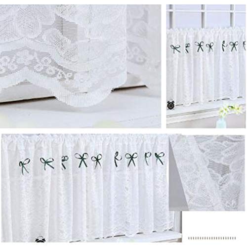 Panel de cortina pequeño de encaje blanco con diseño semitransparente elegante 6