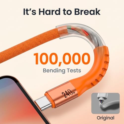 Image of Verilux PD 240W Type C Cable Fast Charging with 480Mbps Data Transmission | 3M /9.9Ft C Type Charger Cable Braided for iPhone 17 /17 Pro /17 Pro Max /16 /15 Series, Galaxy S26 /S25 /S24, MacBook
