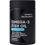 Sports Research Triple Strength Omega 3 Fish Oil - Burpless Fish Oil Supplement w/EPA & DHA Fatty Acids from Wild Alaskan Pollock - Heart, Brain & Immune Support for Men & Women - 1250 mg, 30 ct
