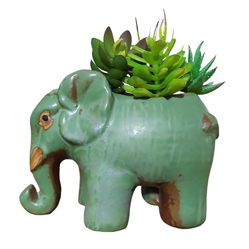 SJBAG Bonita maceta de cerámica con forma de elefante de animales de dibujos animados de 6.7 pulgadas, planta no incluida (verde antiguo)