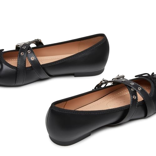 Trary Women's Mary Jane Shoes, Memory Foam Ballet Flats, Black3