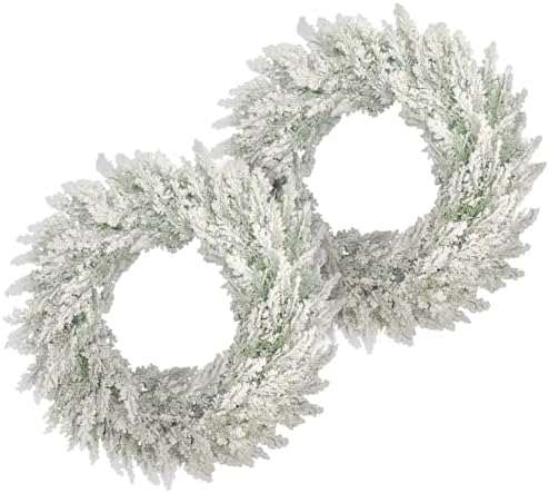 JIFTOK 2 Pack Christmas Ornaments Artificial Christmas Wreath 15.75 Inch, Frosted Christmas Green Pine Wreaths for Front Door, Indoor Outdoor Holiday Decor for Home, Mantel Christmas Decorations