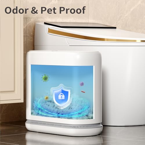 Image of Small Bathroom Trash Can with Lid, 3 Gallon Slim Garbage Bin with Pop-Up Lid & Air-Pressure Bag Lock, Mini Waste Basket for Bathroom, Bedroom, Kitchen, Office, Rv, White - Includes 75 Bags (5 Rolls)