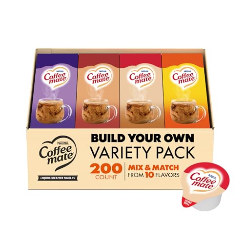 Image of Nestle Coffee mate Creamer Singles Mix & Match Variety Pack, Non Dairy, No Refrigeration, 0.375 fl oz Tubs, 200 Count (Pack of 50 Per Flavor)