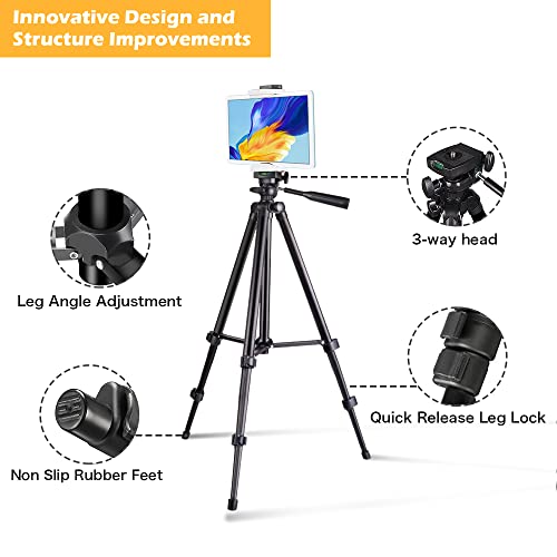 Image of Phone Tripod, 50 inch Extendable Adjustable Smartphone & Tablet Tripod Stand with Mount & Remote, Compatible with Tablet /Cell Phone /Camera (Black)
