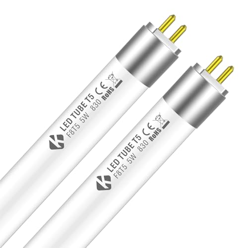 KENIU 12 Plug & Play T5 LED Tube Light 288mm 5w 3000k 680lm,Works with ECG/CCG ballasts and Replacing 30cm Fluorescent Tube t5 8w,Suitable for Kitchens,Emergency Lighting,Motorhome.