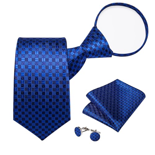 Image of DiBanGu Mens Zipper Ties Silk Adjustable Necktie Pocket Square