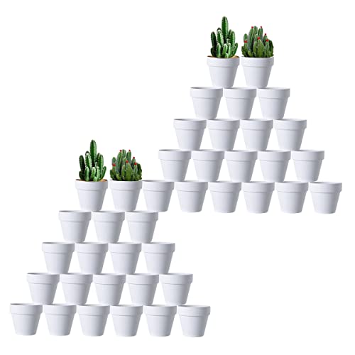 XXYXXY 40 Pieces 2.95 inch Mini with Drain Holes Juicy Flowerpots Home Office, Windowsill, Wedding Decoration Flowerpots(White)