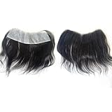 Men Forehead Hairline Toupee Real Human Hair Skin PU Man Hairpieces Hair Topper for Receding Natural Hairline Replacement System (#1b black color, 1.57x7.1 Inch)
